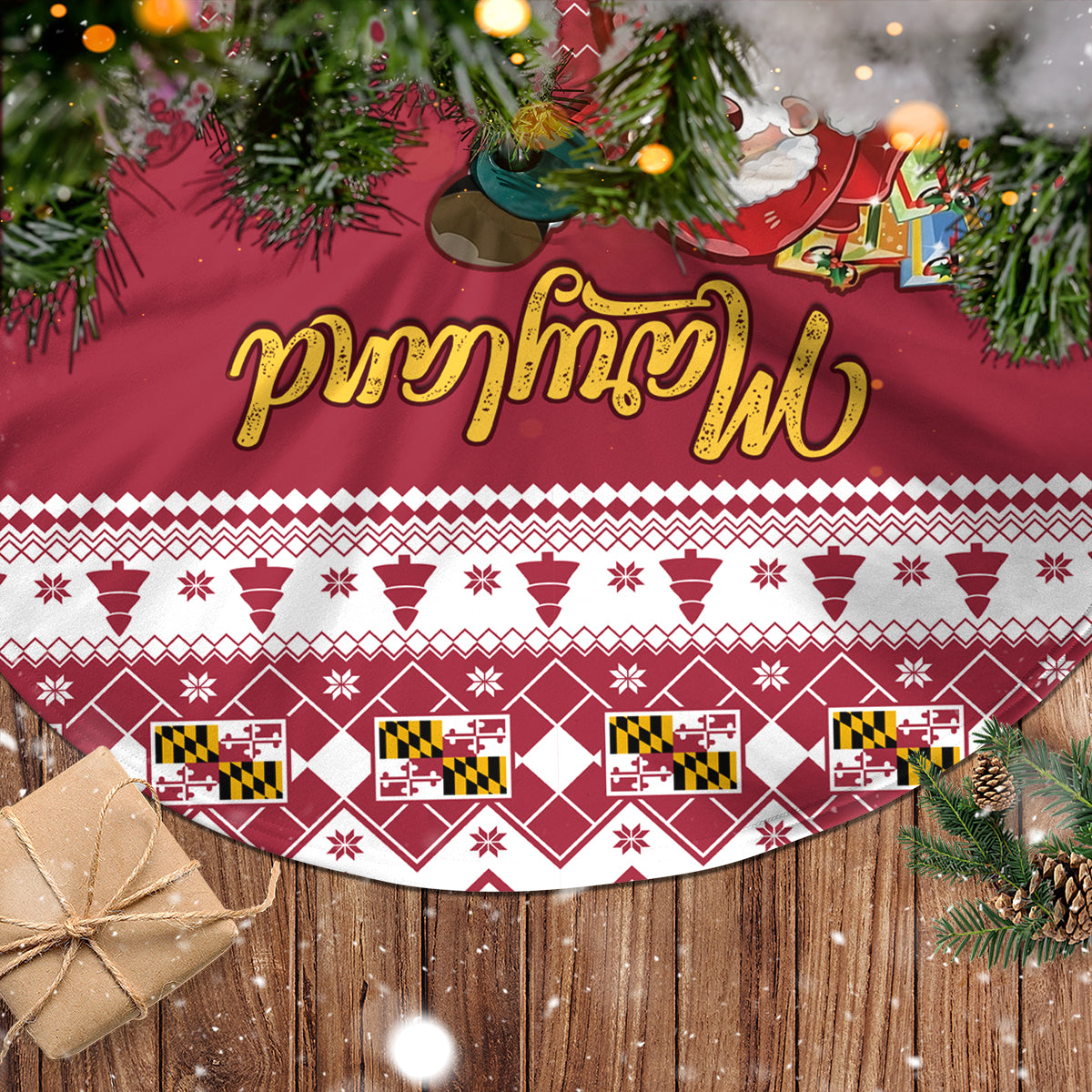 Maryland Christmas Tree Skirt Santa Claus Riding A Reindeer - Wonder Print Shop