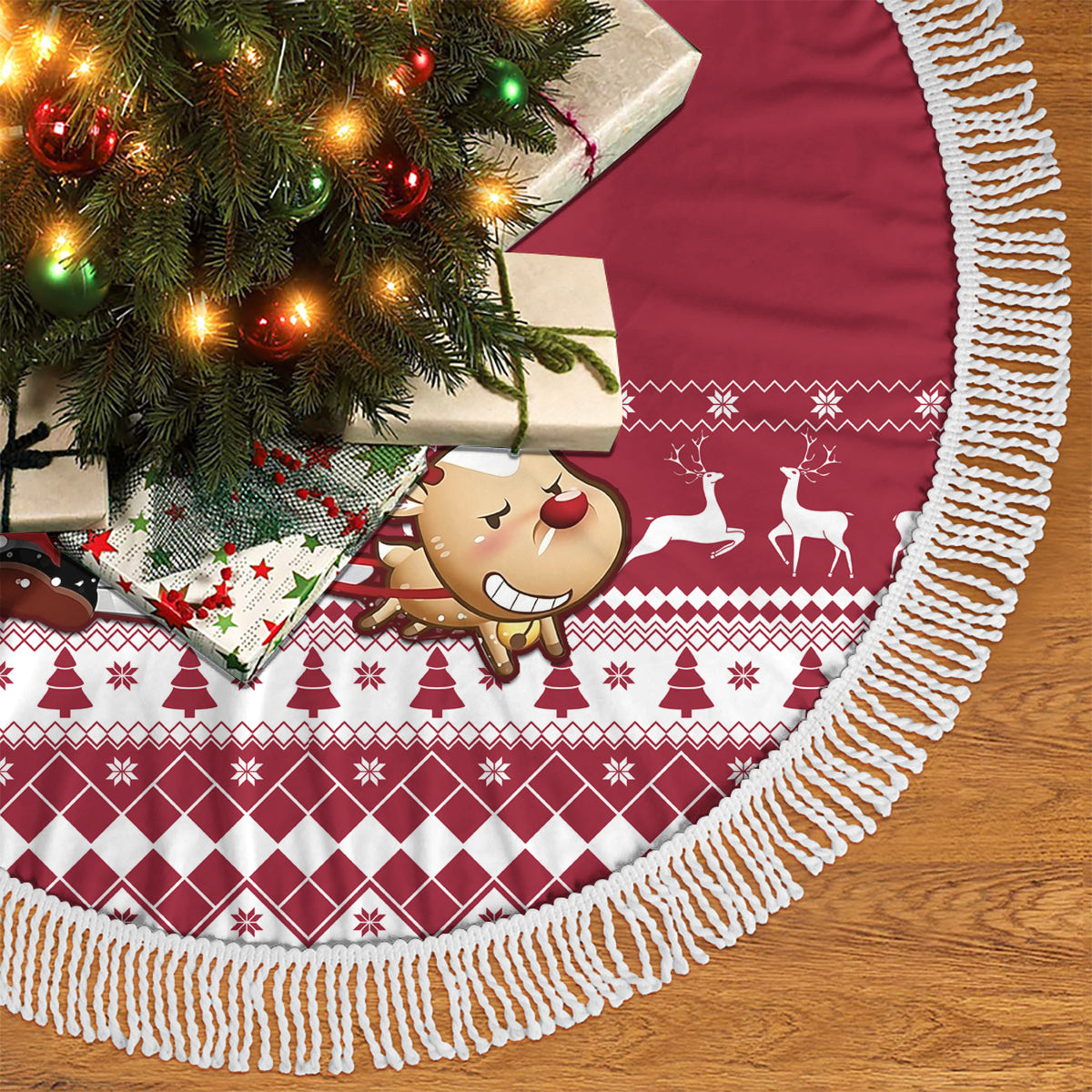 Maryland Christmas Tree Skirt Santa Claus Riding A Reindeer - Wonder Print Shop