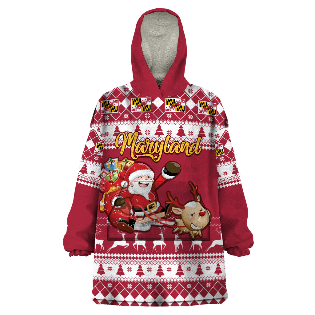Custom Maryland Christmas Wearable Blanket Hoodie Santa Claus Riding A Reindeer - Wonder Print Shop