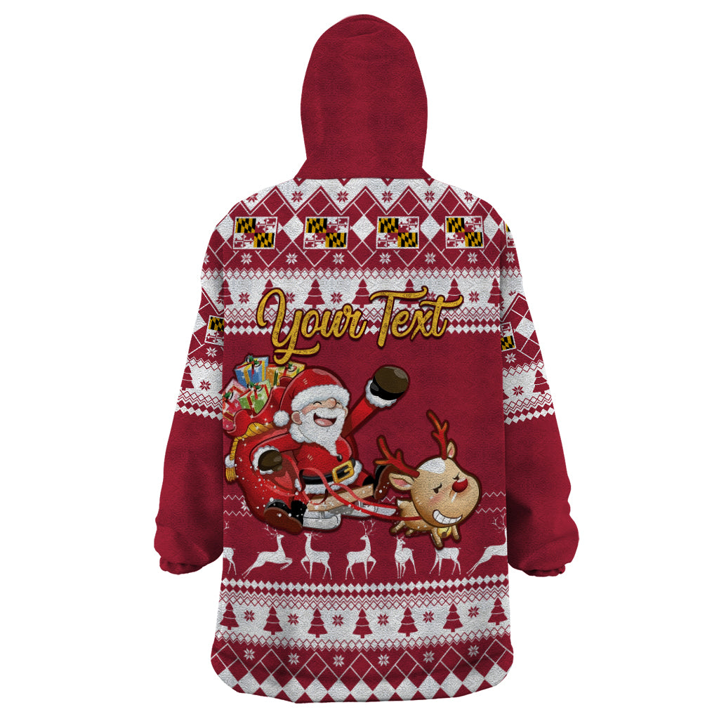 Custom Maryland Christmas Wearable Blanket Hoodie Santa Claus Riding A Reindeer - Wonder Print Shop