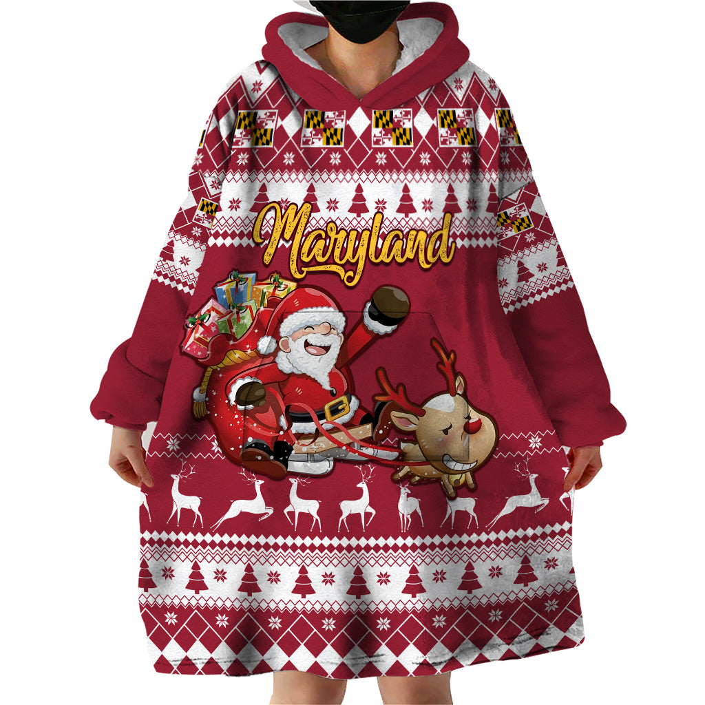 Custom Maryland Christmas Wearable Blanket Hoodie Santa Claus Riding A Reindeer - Wonder Print Shop