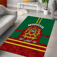 Morocco Proclamation Day Area Rug Marruecos Coat of Arms Roses Pattern - Wonder Print Shop