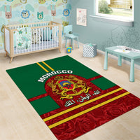 Morocco Proclamation Day Area Rug Marruecos Coat of Arms Roses Pattern - Wonder Print Shop