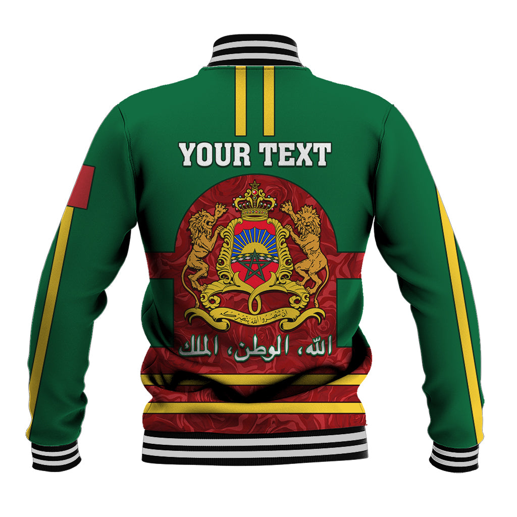 Morocco Proclamation Day Baseball Jacket Marruecos Coat of Arms Roses Pattern - Wonder Print Shop