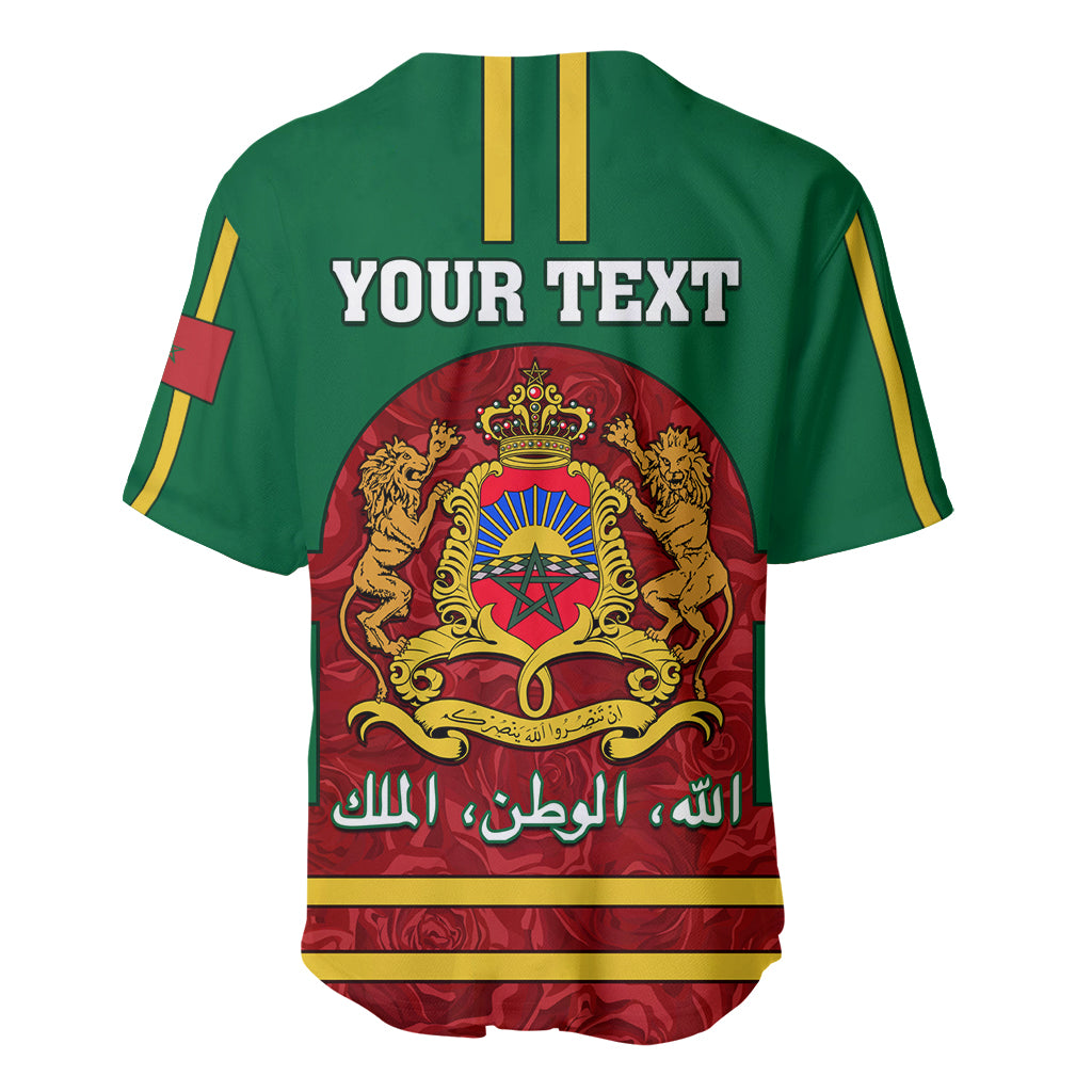 Morocco Proclamation Day Baseball Jersey Marruecos Coat of Arms Roses Pattern - Wonder Print Shop