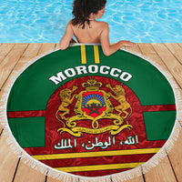 Morocco Proclamation Day Beach Blanket Marruecos Coat of Arms Roses Pattern - Wonder Print Shop