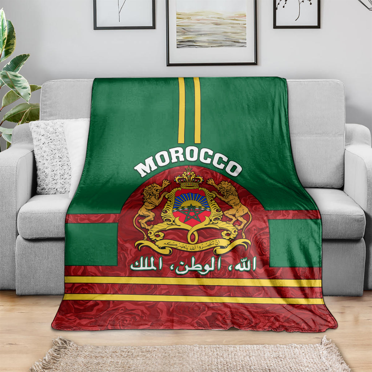 morocco-proclamation-day-blanket-marruecos-coat-of-arms-roses-pattern