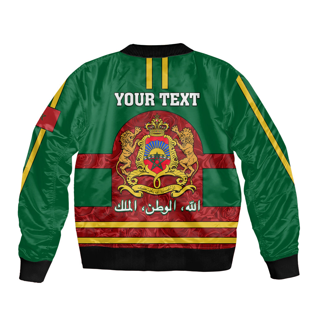 Morocco Proclamation Day Bomber Jacket Marruecos Coat of Arms Roses Pattern - Wonder Print Shop