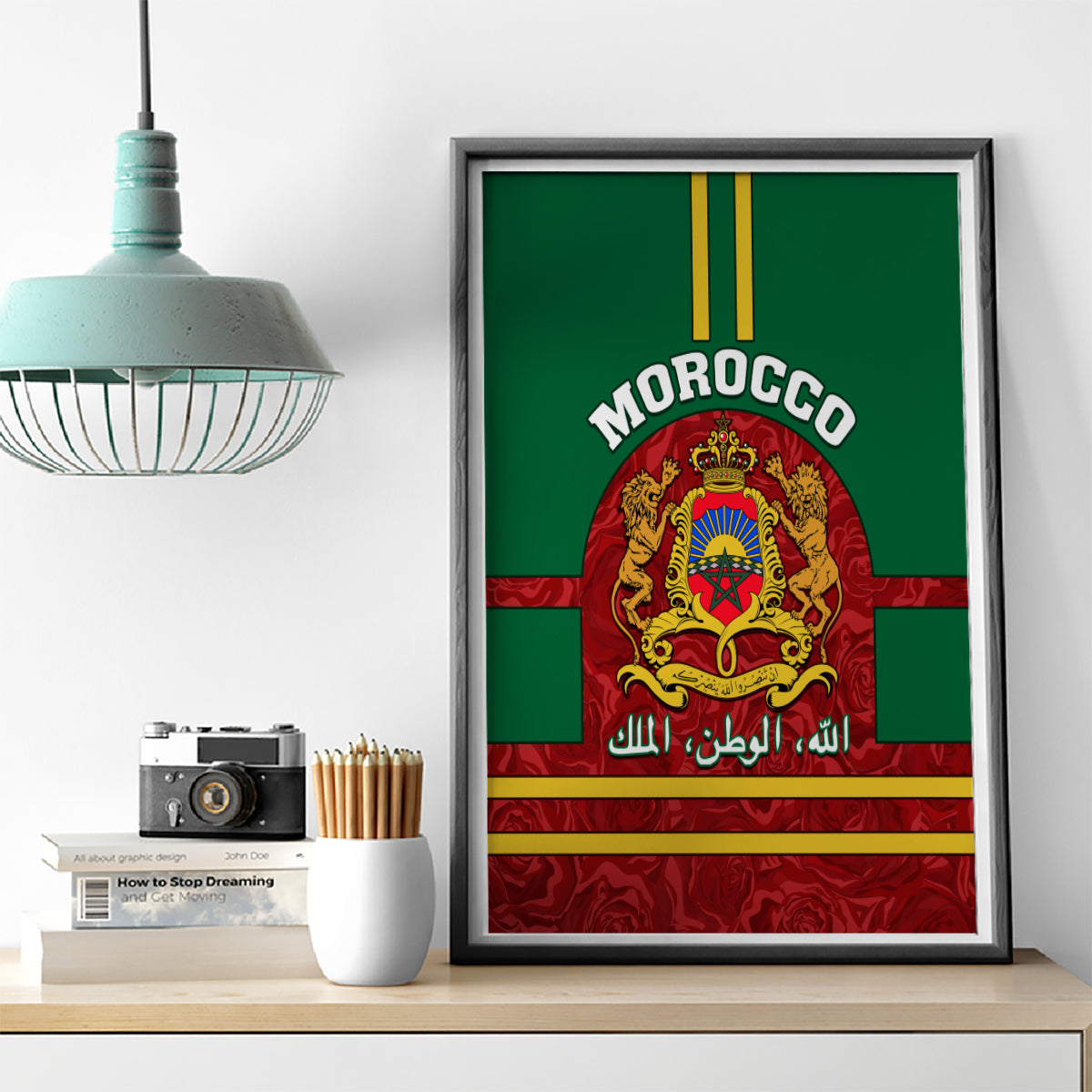Morocco Proclamation Day Canvas Wall Art Marruecos Coat of Arms Roses Pattern - Wonder Print Shop