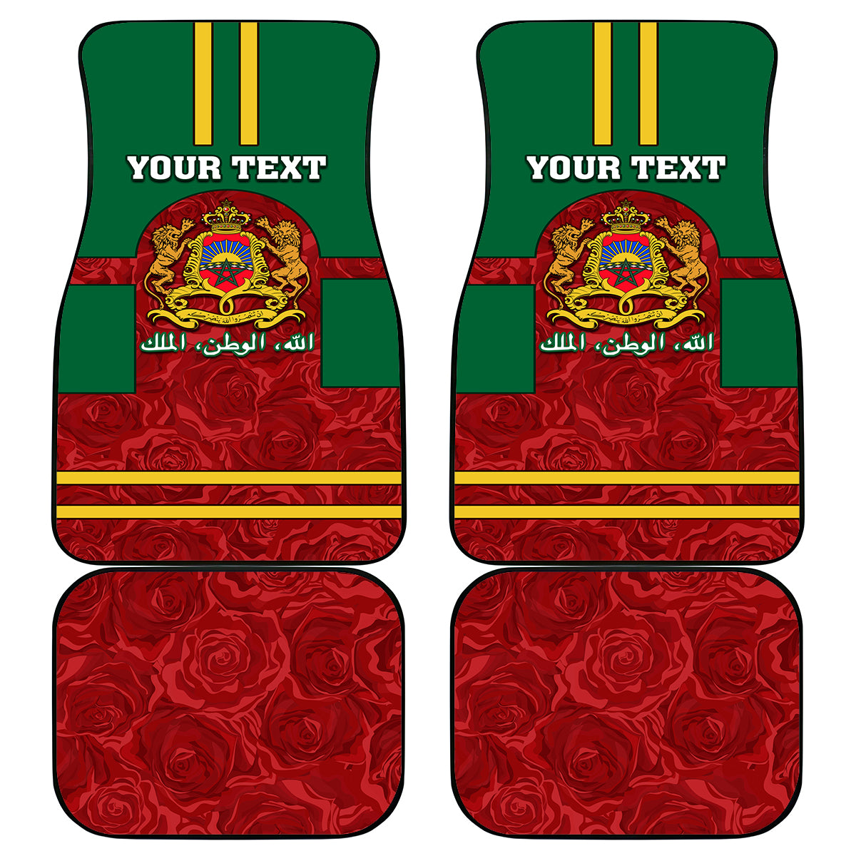Morocco Proclamation Day Car Mats Marruecos Coat of Arms Roses Pattern - Wonder Print Shop