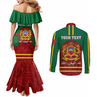 morocco-proclamation-day-couples-matching-mermaid-dress-and-long-sleeve-button-shirt-marruecos-coat-of-arms-roses-pattern