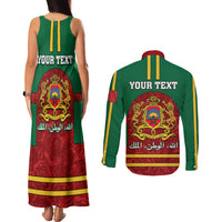 Morocco Proclamation Day Couples Matching Tank Maxi Dress and Long Sleeve Button Shirt Marruecos Coat of Arms Roses Pattern - Wonder Print Shop