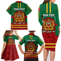 Morocco Proclamation Day Family Matching Long Sleeve Bodycon Dress and Hawaiian Shirt Marruecos Coat of Arms Roses Pattern - Wonder Print Shop