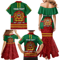 Morocco Proclamation Day Family Matching Mermaid Dress and Hawaiian Shirt Marruecos Coat of Arms Roses Pattern - Wonder Print Shop