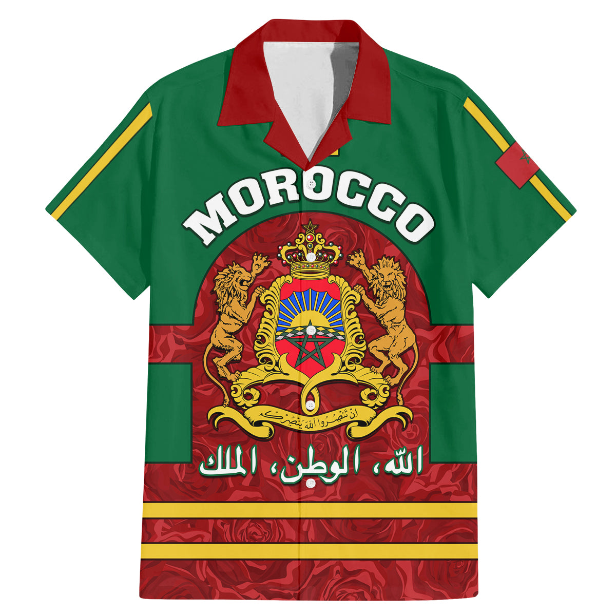 Morocco Proclamation Day Family Matching Mermaid Dress and Hawaiian Shirt Marruecos Coat of Arms Roses Pattern - Wonder Print Shop