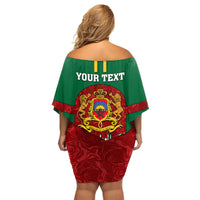 Morocco Proclamation Day Family Matching Off Shoulder Short Dress and Hawaiian Shirt Marruecos Coat of Arms Roses Pattern - Wonder Print Shop