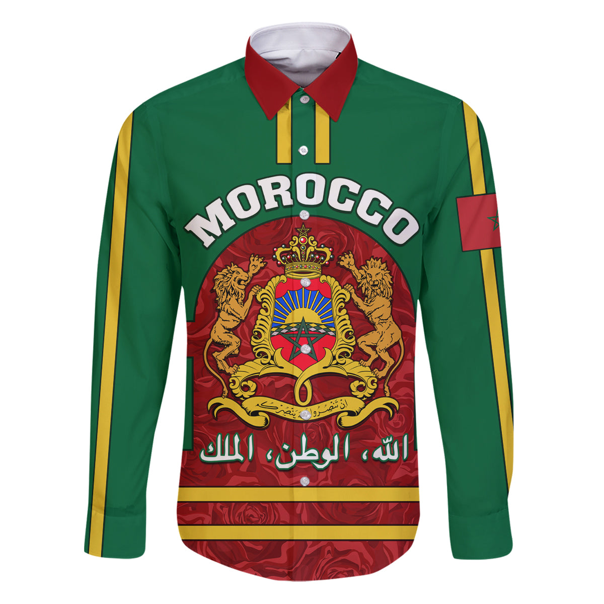 Morocco Proclamation Day Family Matching Puletasi Dress and Hawaiian Shirt Marruecos Coat of Arms Roses Pattern - Wonder Print Shop