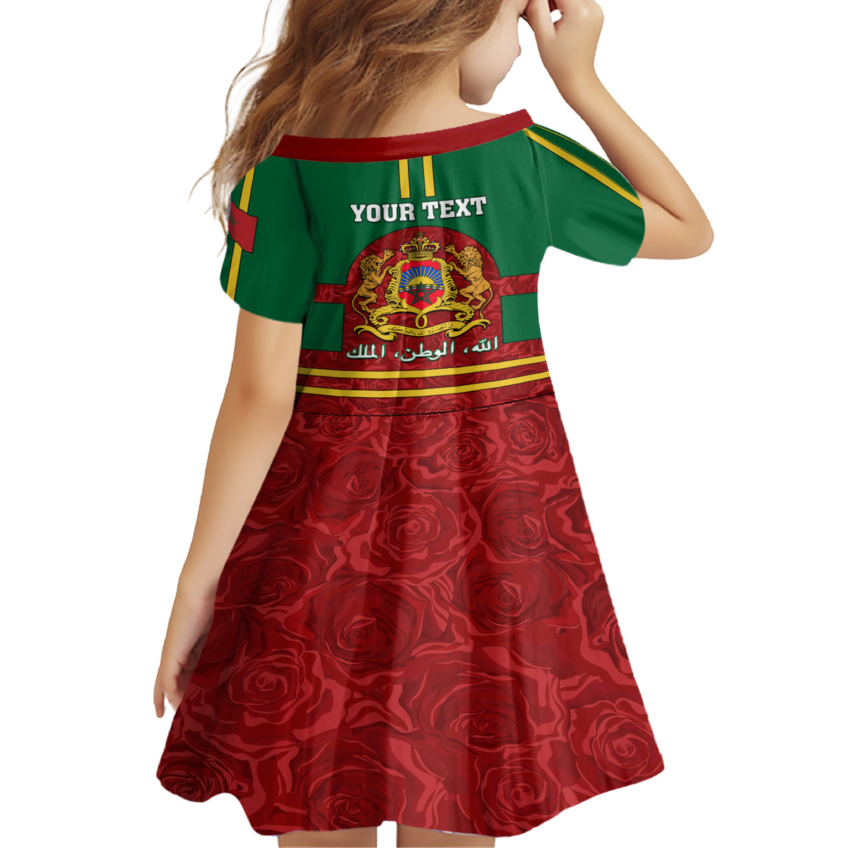 Morocco Proclamation Day Family Matching Short Sleeve Bodycon Dress and Hawaiian Shirt Marruecos Coat of Arms Roses Pattern - Wonder Print Shop