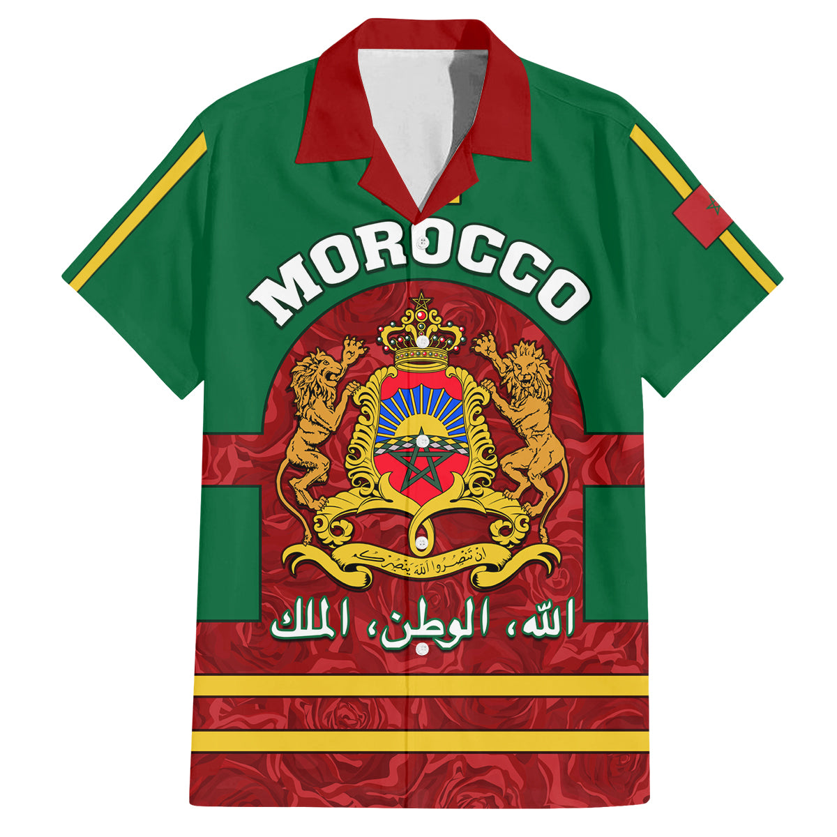 Morocco Proclamation Day Family Matching Summer Maxi Dress and Hawaiian Shirt Marruecos Coat of Arms Roses Pattern - Wonder Print Shop