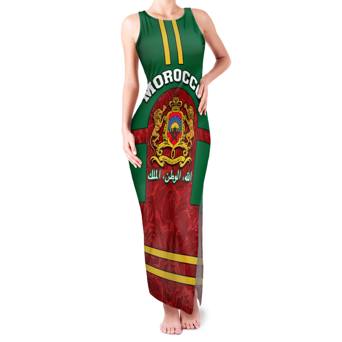 Morocco Proclamation Day Family Matching Tank Maxi Dress and Hawaiian Shirt Marruecos Coat of Arms Roses Pattern - Wonder Print Shop
