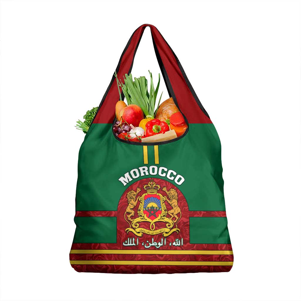 Morocco Proclamation Day Grocery Bag Marruecos Coat of Arms Roses Pattern
