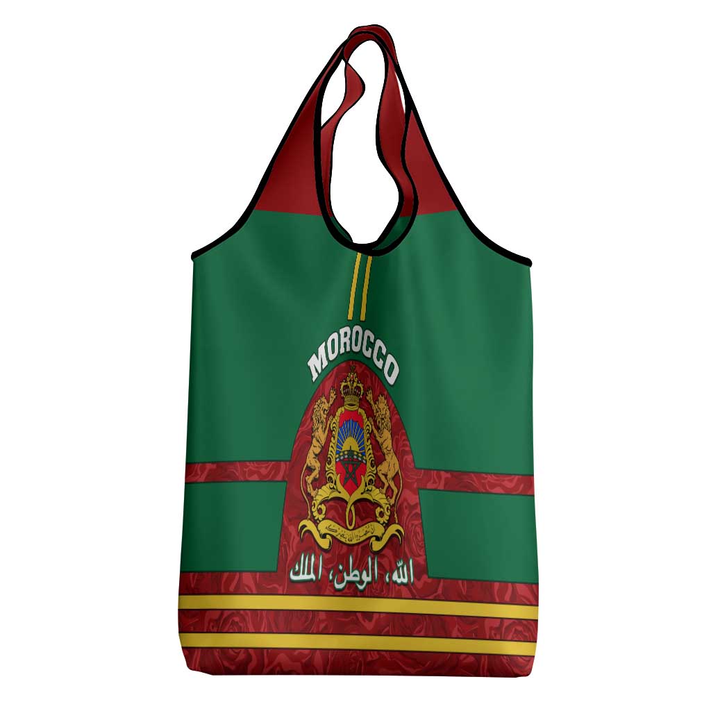 Morocco Proclamation Day Grocery Bag Marruecos Coat of Arms Roses Pattern
