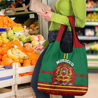 Morocco Proclamation Day Grocery Bag Marruecos Coat of Arms Roses Pattern