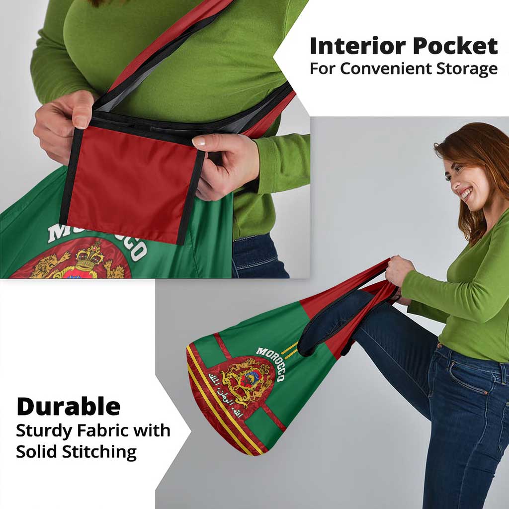 Morocco Proclamation Day Grocery Bag Marruecos Coat of Arms Roses Pattern