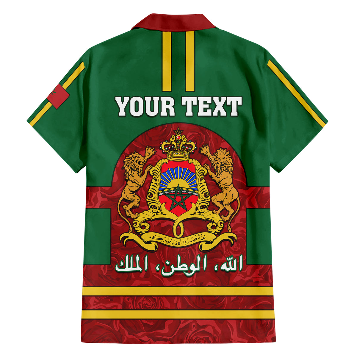 Morocco Proclamation Day Hawaiian Shirt Marruecos Coat of Arms Roses Pattern - Wonder Print Shop