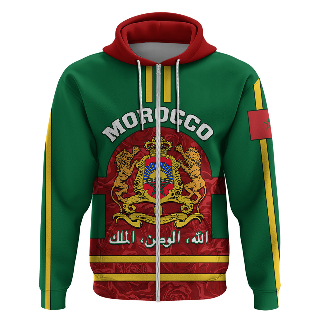 Morocco Proclamation Day Hoodie Marruecos Coat of Arms Roses Pattern - Wonder Print Shop