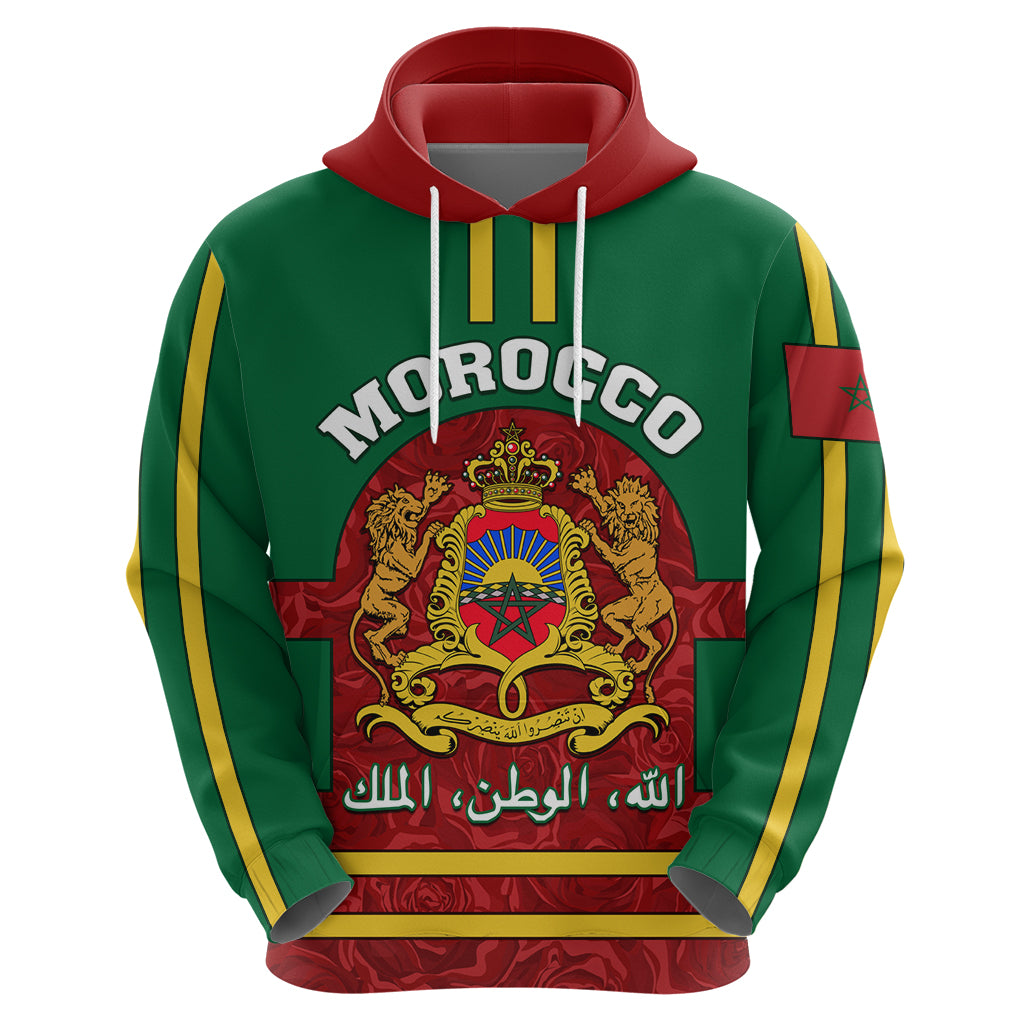 Morocco Proclamation Day Hoodie Marruecos Coat of Arms Roses Pattern - Wonder Print Shop