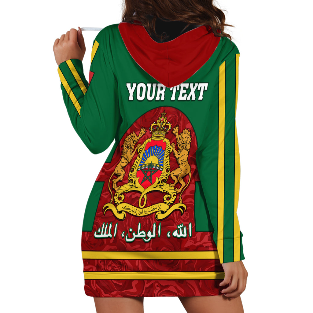 Morocco Proclamation Day Hoodie Dress Marruecos Coat of Arms Roses Pattern - Wonder Print Shop