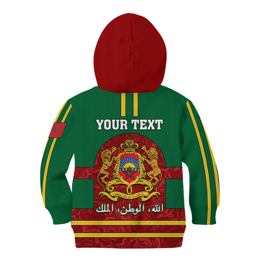 Morocco Proclamation Day Kid Hoodie Marruecos Coat of Arms Roses Pattern - Wonder Print Shop