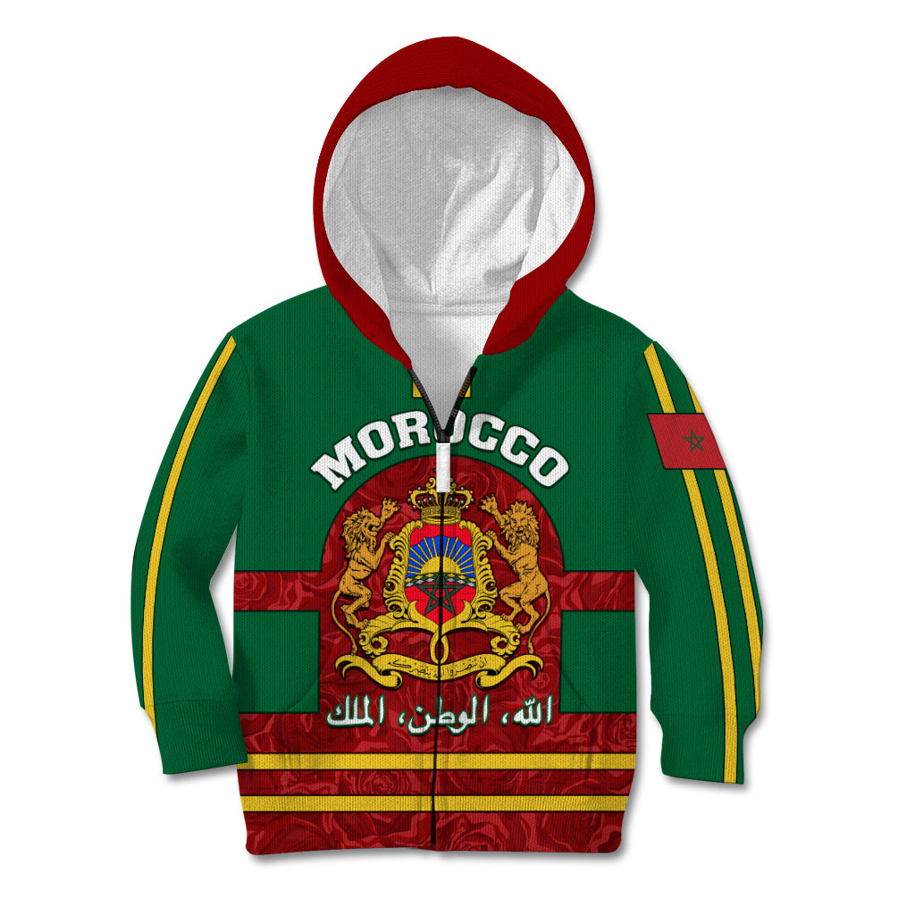 Morocco Proclamation Day Kid Hoodie Marruecos Coat of Arms Roses Pattern - Wonder Print Shop