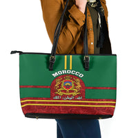 Morocco Proclamation Day Leather Tote Bag Marruecos Coat of Arms Roses Pattern - Wonder Print Shop