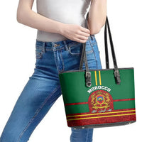 Morocco Proclamation Day Leather Tote Bag Marruecos Coat of Arms Roses Pattern - Wonder Print Shop