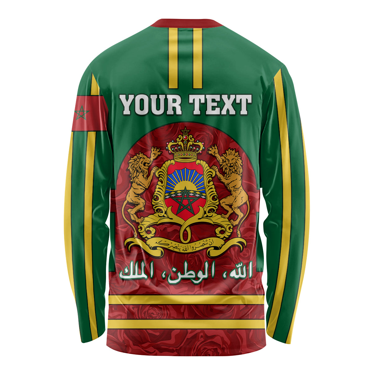 Morocco Proclamation Day Long Sleeve Shirt Marruecos Coat of Arms Roses Pattern - Wonder Print Shop