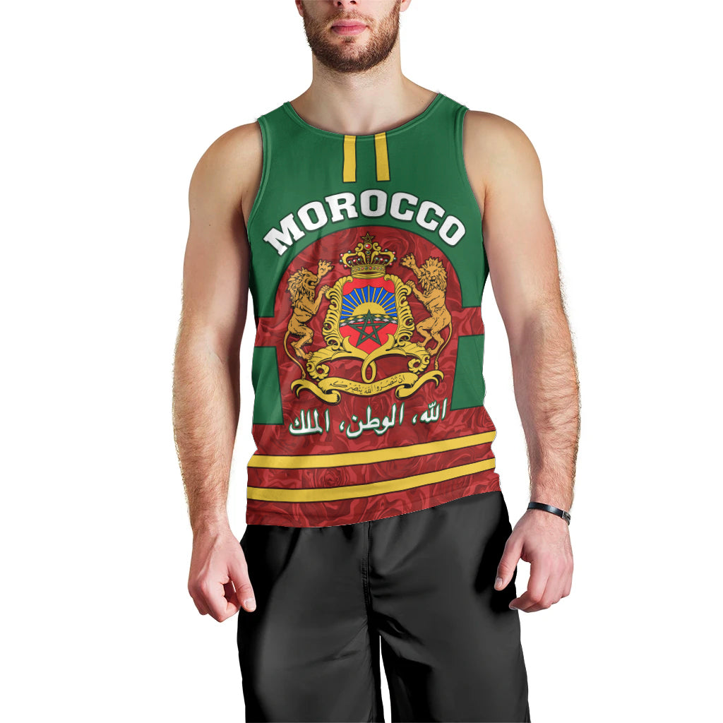 Morocco Proclamation Day Men Tank Top Marruecos Coat of Arms Roses Pattern - Wonder Print Shop