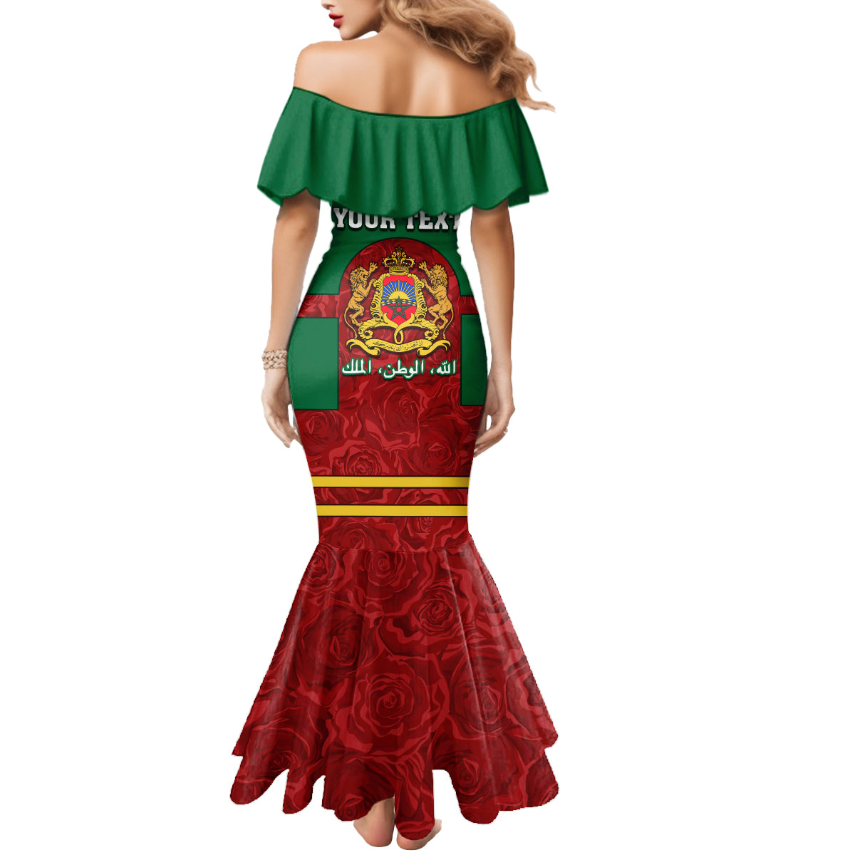 Morocco Proclamation Day Mermaid Dress Marruecos Coat of Arms Roses Pattern - Wonder Print Shop