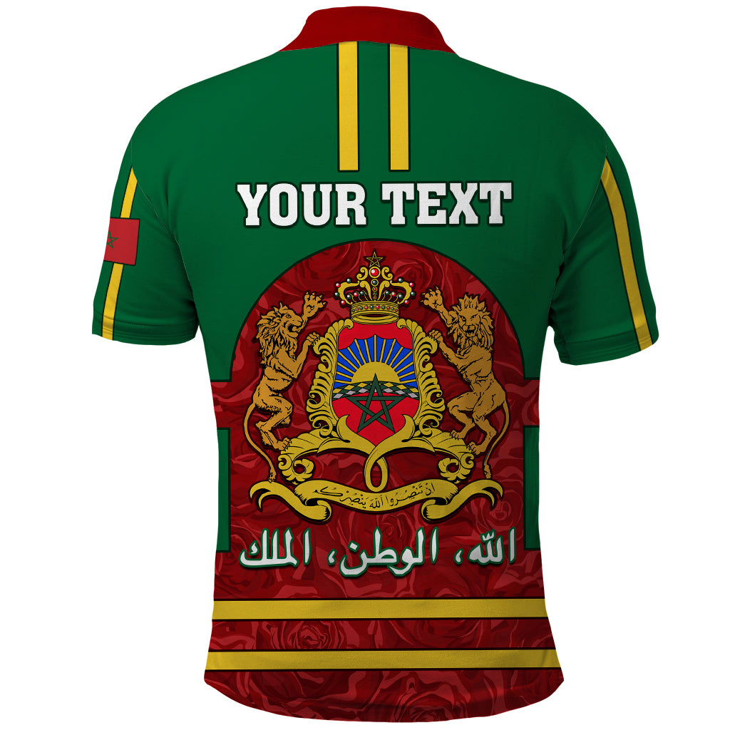 Morocco Proclamation Day Polo Shirt Marruecos Coat of Arms Roses Pattern - Wonder Print Shop