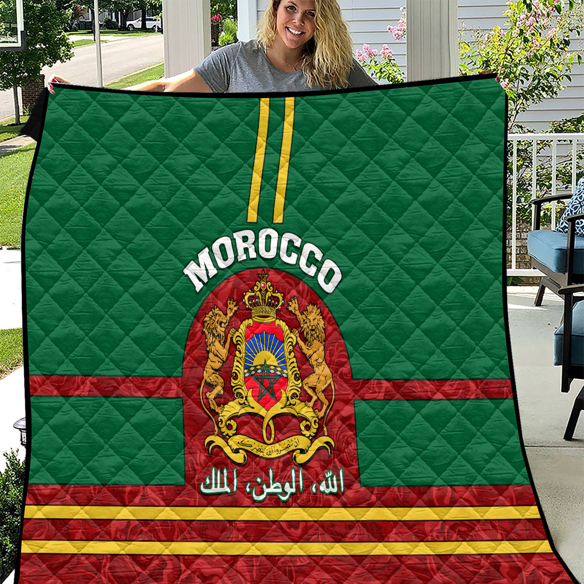 Morocco Proclamation Day Quilt Marruecos Coat of Arms Roses Pattern - Wonder Print Shop