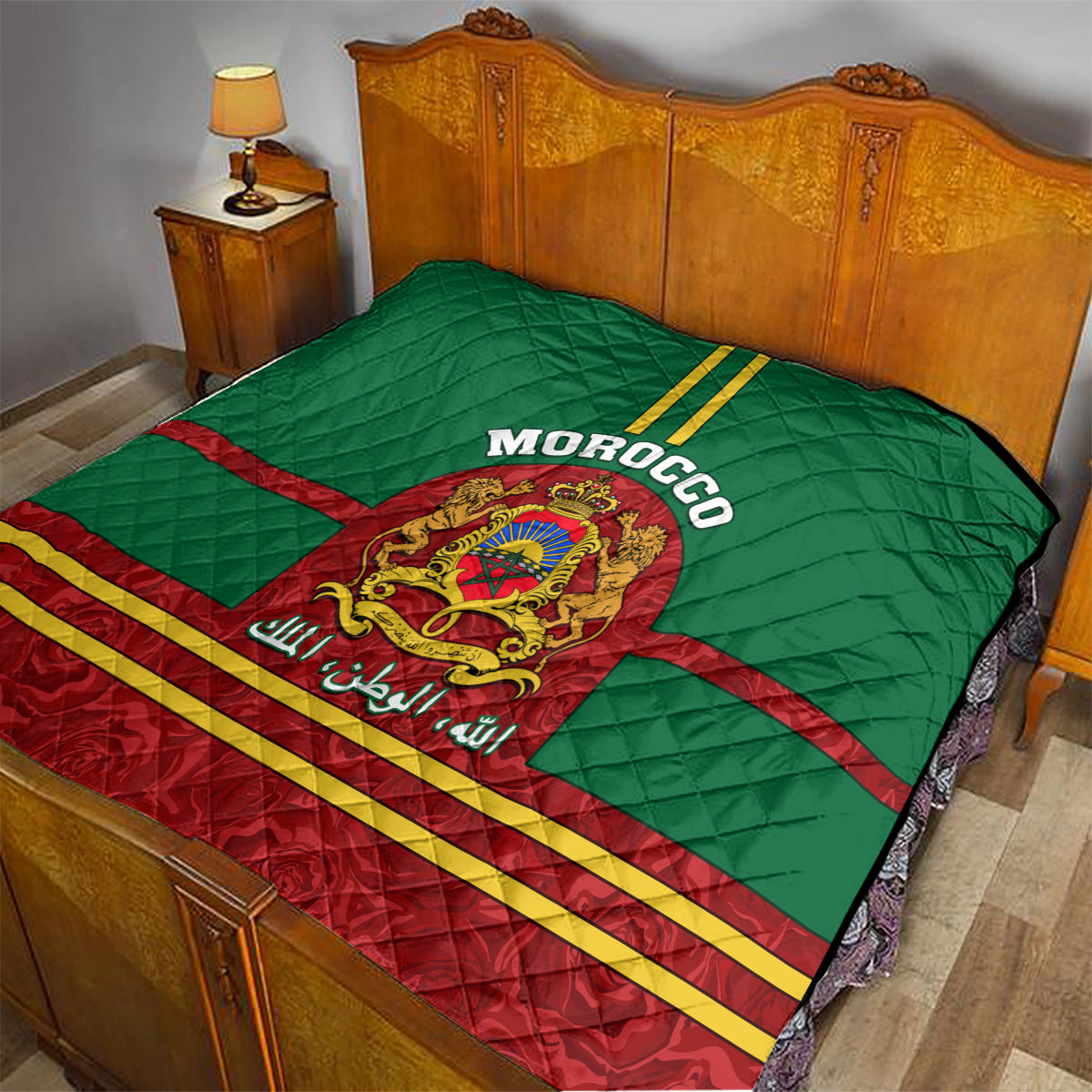Morocco Proclamation Day Quilt Marruecos Coat of Arms Roses Pattern - Wonder Print Shop