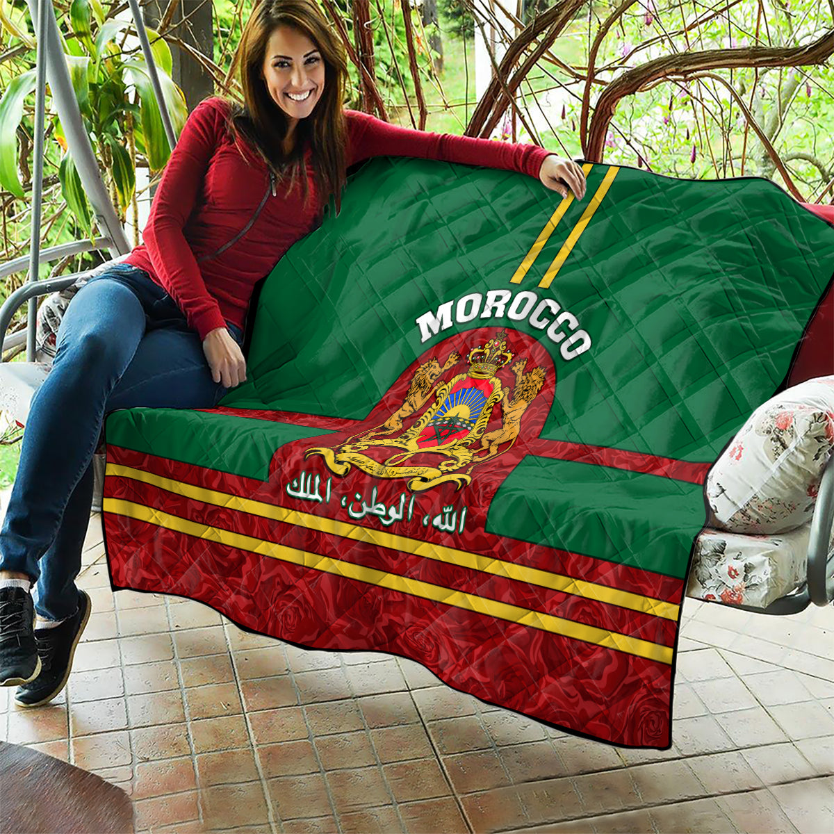 Morocco Proclamation Day Quilt Marruecos Coat of Arms Roses Pattern - Wonder Print Shop