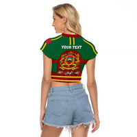 Morocco Proclamation Day Raglan Cropped T Shirt Marruecos Coat of Arms Roses Pattern - Wonder Print Shop
