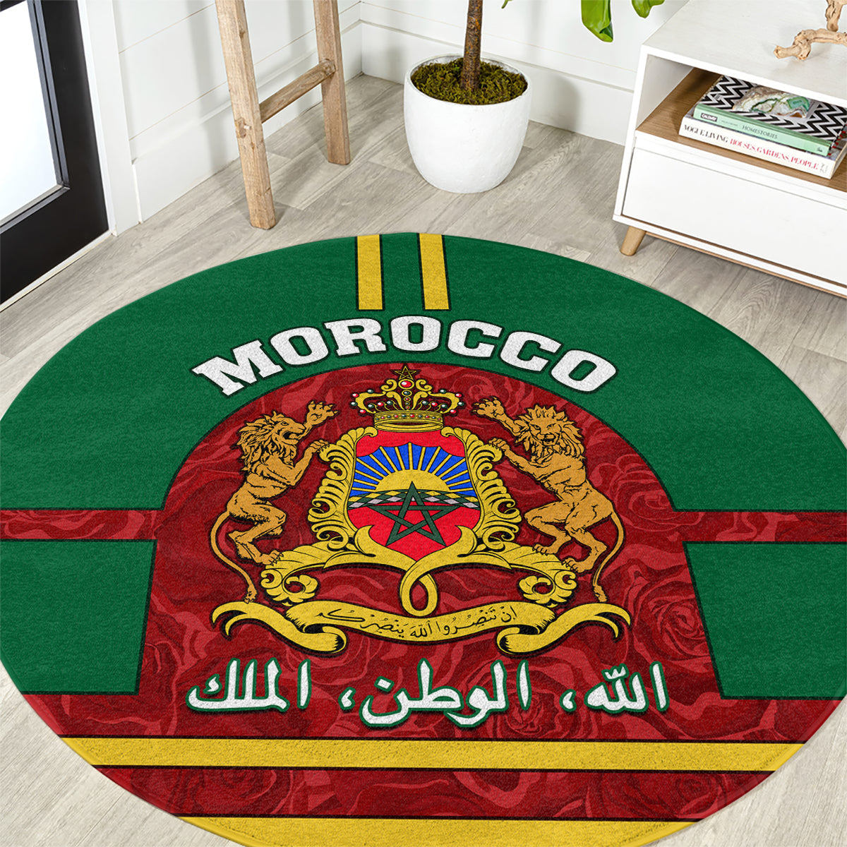 morocco-proclamation-day-round-carpet-marruecos-coat-of-arms-roses-pattern