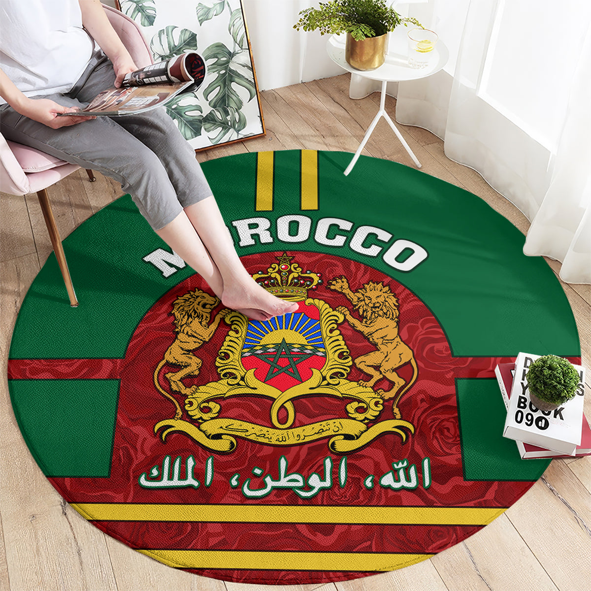 morocco-proclamation-day-round-carpet-marruecos-coat-of-arms-roses-pattern