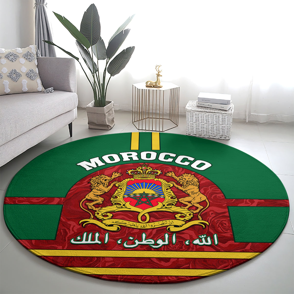 morocco-proclamation-day-round-carpet-marruecos-coat-of-arms-roses-pattern