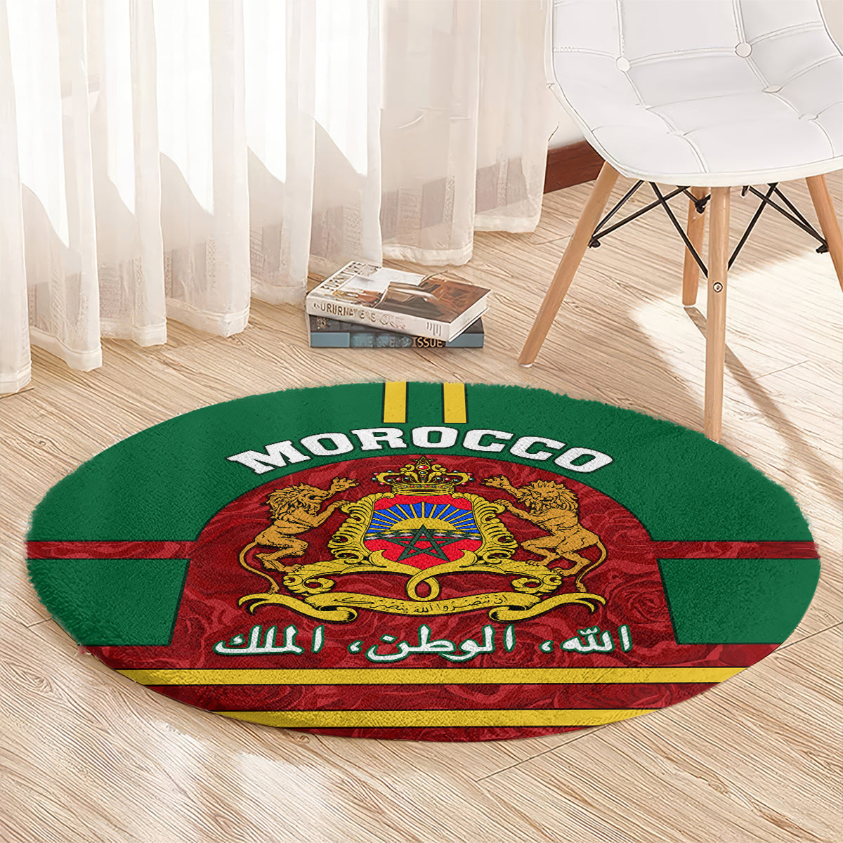 morocco-proclamation-day-round-carpet-marruecos-coat-of-arms-roses-pattern