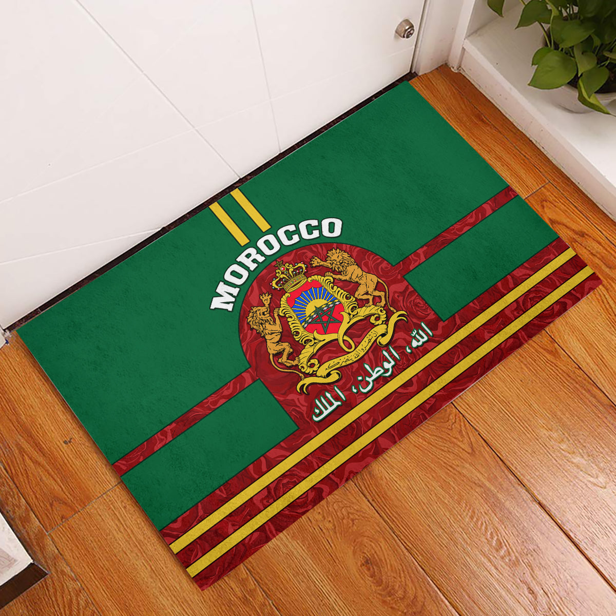 Morocco Proclamation Day Rubber Doormat Marruecos Coat of Arms Roses Pattern - Wonder Print Shop