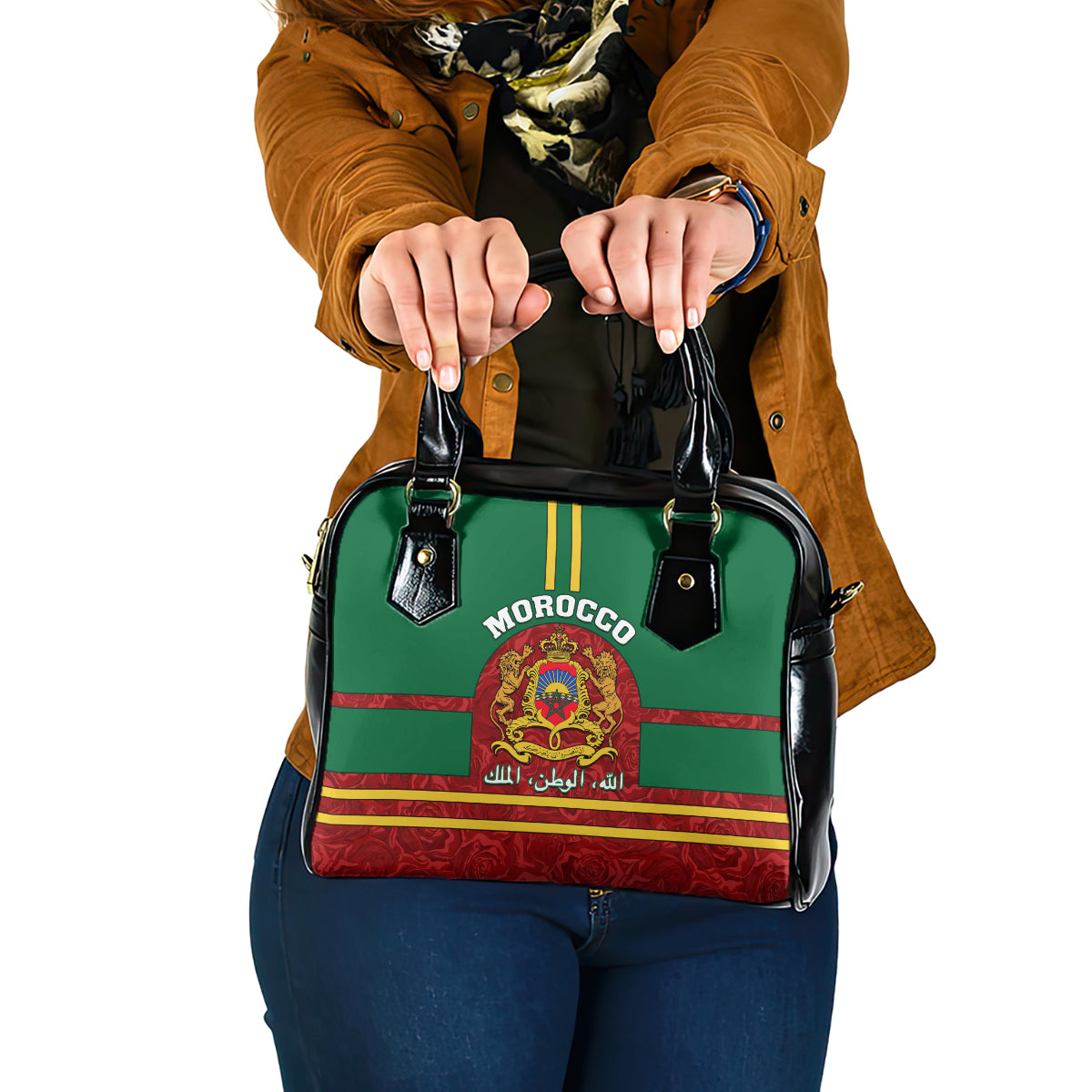 morocco-proclamation-day-shoulder-handbag-marruecos-coat-of-arms-roses-pattern